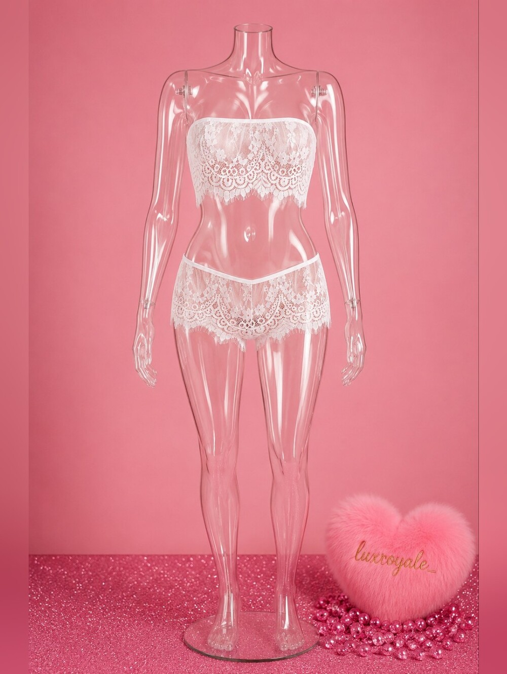 White Lace Strapless Lingerie Set | Romantic Sheer Floral Lace Intimate Set |